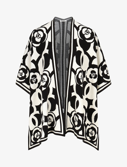 Poncho à imprimé floral - Noir - 1