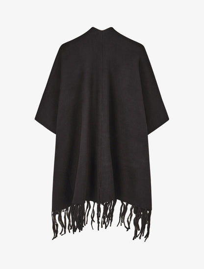 Poncho uni et franges - Noir - 2