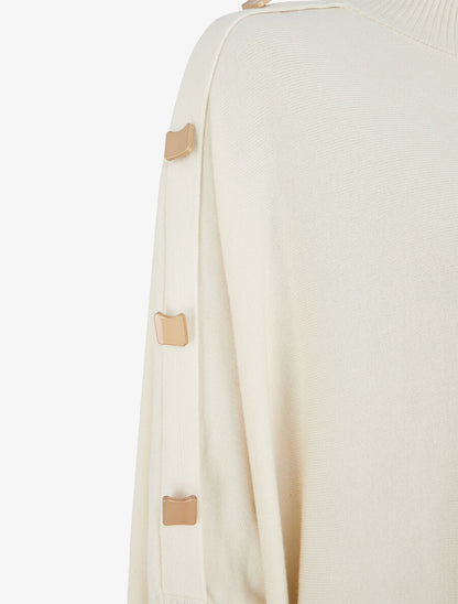 Pull ample uni manches boutonnées - Écru - 3