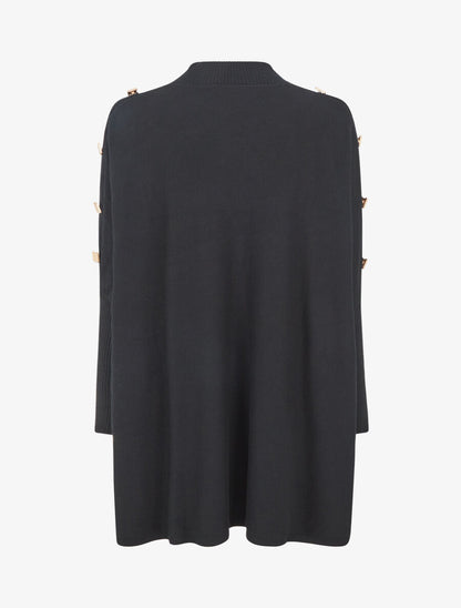 Pull ample uni manches boutonnées - Noir - 2