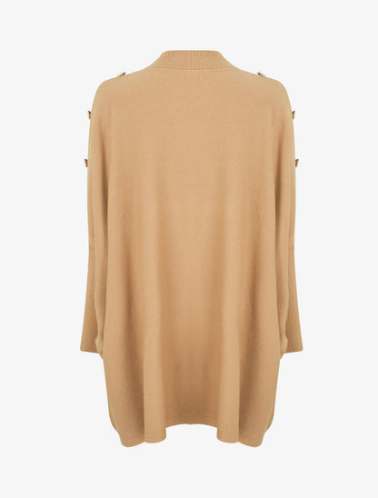 Pull ample uni manches boutonnées - Camel - 2