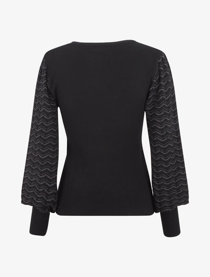 Pull à manches longues à motif zigzag irisé - Noir - 2