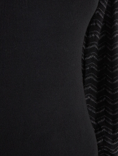 Pull à manches longues à motif zigzag irisé - Noir - 3