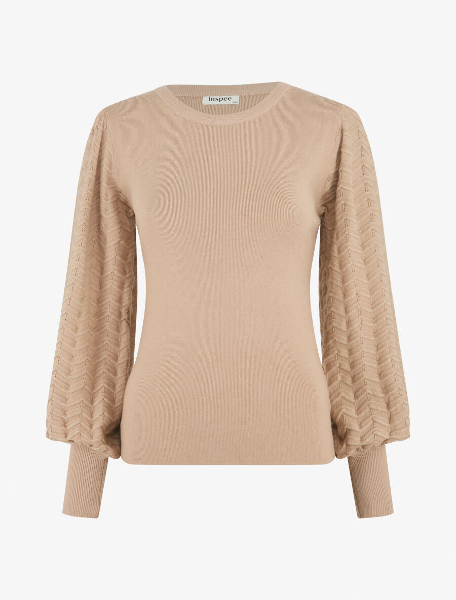 Pull à manches longues à motif zigzag irisé - Camel - 4