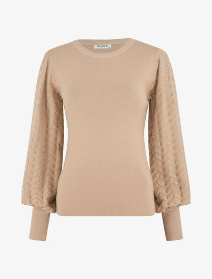 Pull à manches longues à motif zigzag irisé - Camel - 4