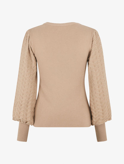 Pull à manches longues à motif zigzag irisé - Camel - 2