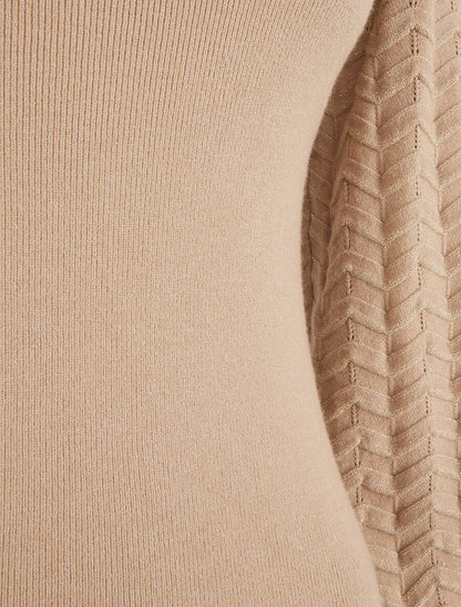Pull à manches longues à motif zigzag irisé - Camel - 3