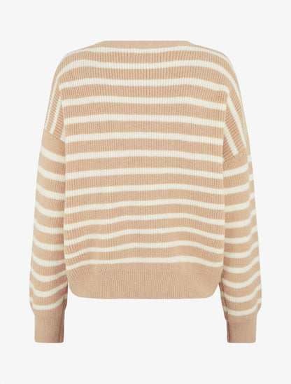 Cardigan rayé à boutons strassés - Taupe - 2