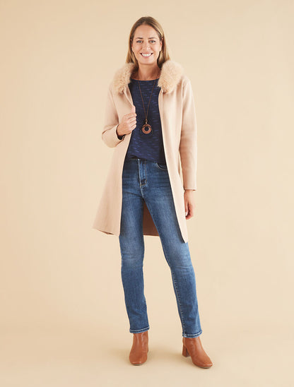 Gilet long uni à capuche - Taupe - 4