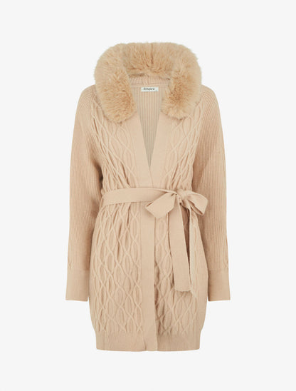 Gilet ample à col en fourrure - Beige - 1