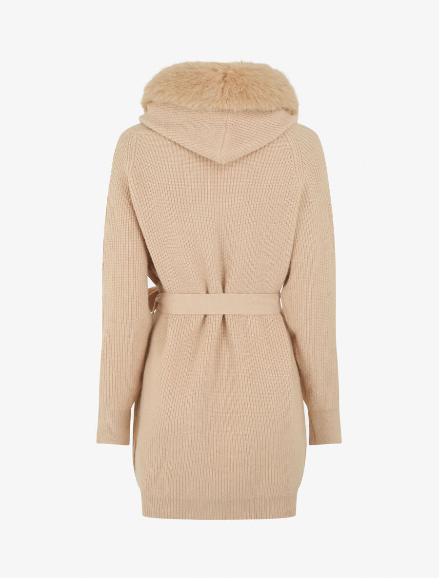 Gilet ample à col en fourrure - Beige - 2