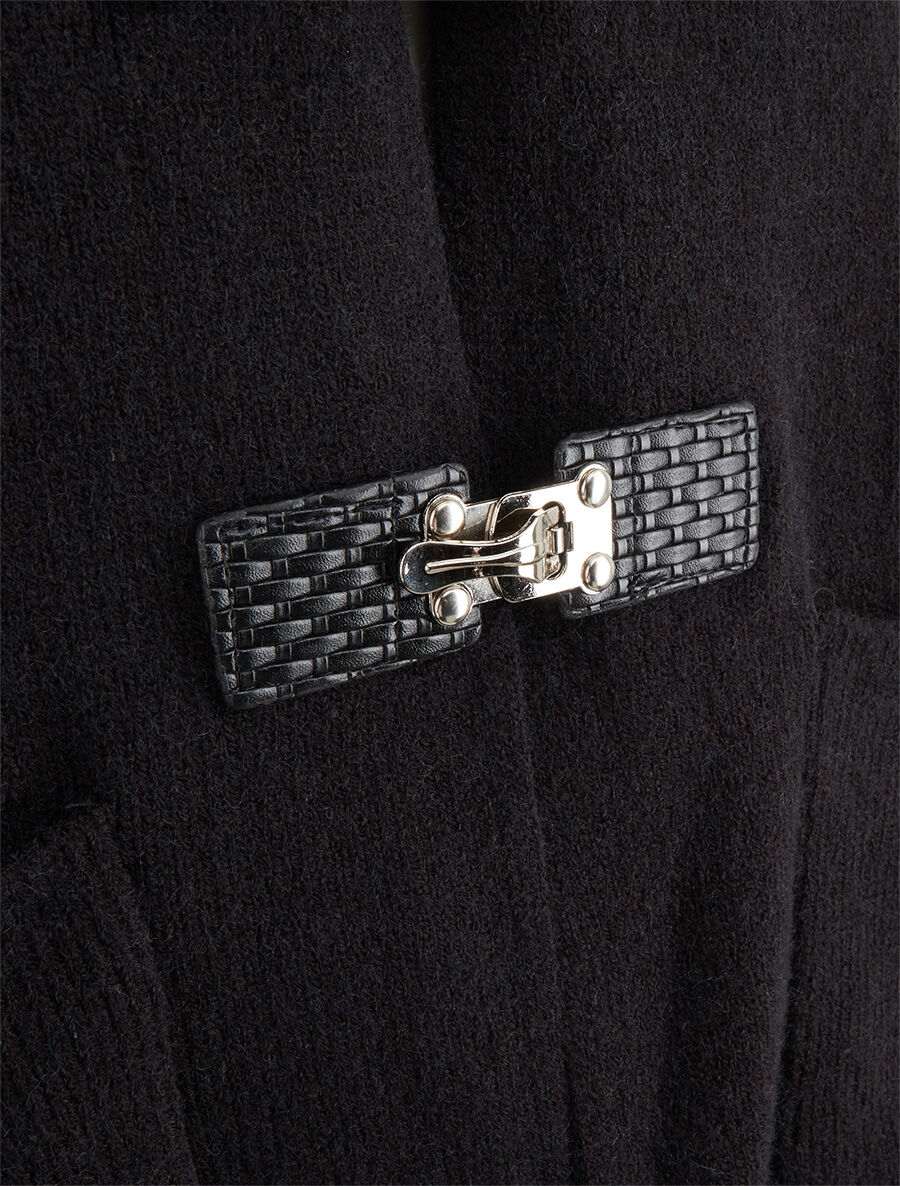 Gilet long uni à boutons à bascule - Noir - 3
