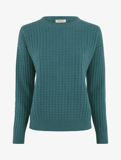 Pull uni à bords côtelés - Bleu canard - 1