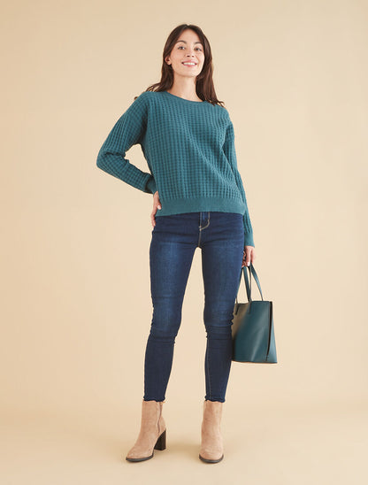Pull uni à bords côtelés - Bleu canard - 4