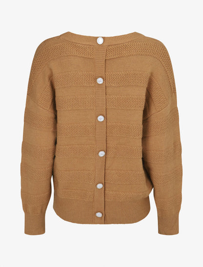 Pull uni à boutons décoratifs au dos - Camel - 2