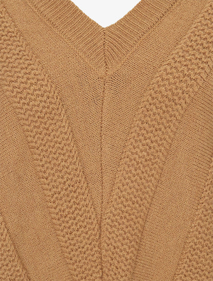 Pull uni à boutons décoratifs au dos - Camel - 3