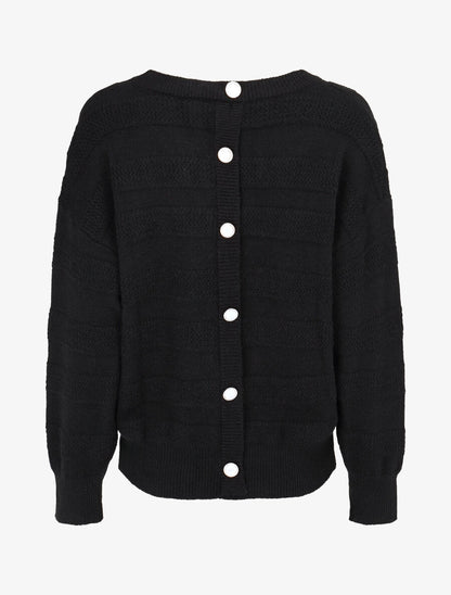 Pull uni à boutons décoratifs au dos - Noir - 2