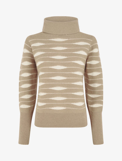 Pull droit col roulé en jacquard graphique - Taupe - 1