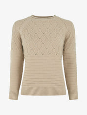 Pull droit uni en maille effet quadrillé - Taupe - 1
