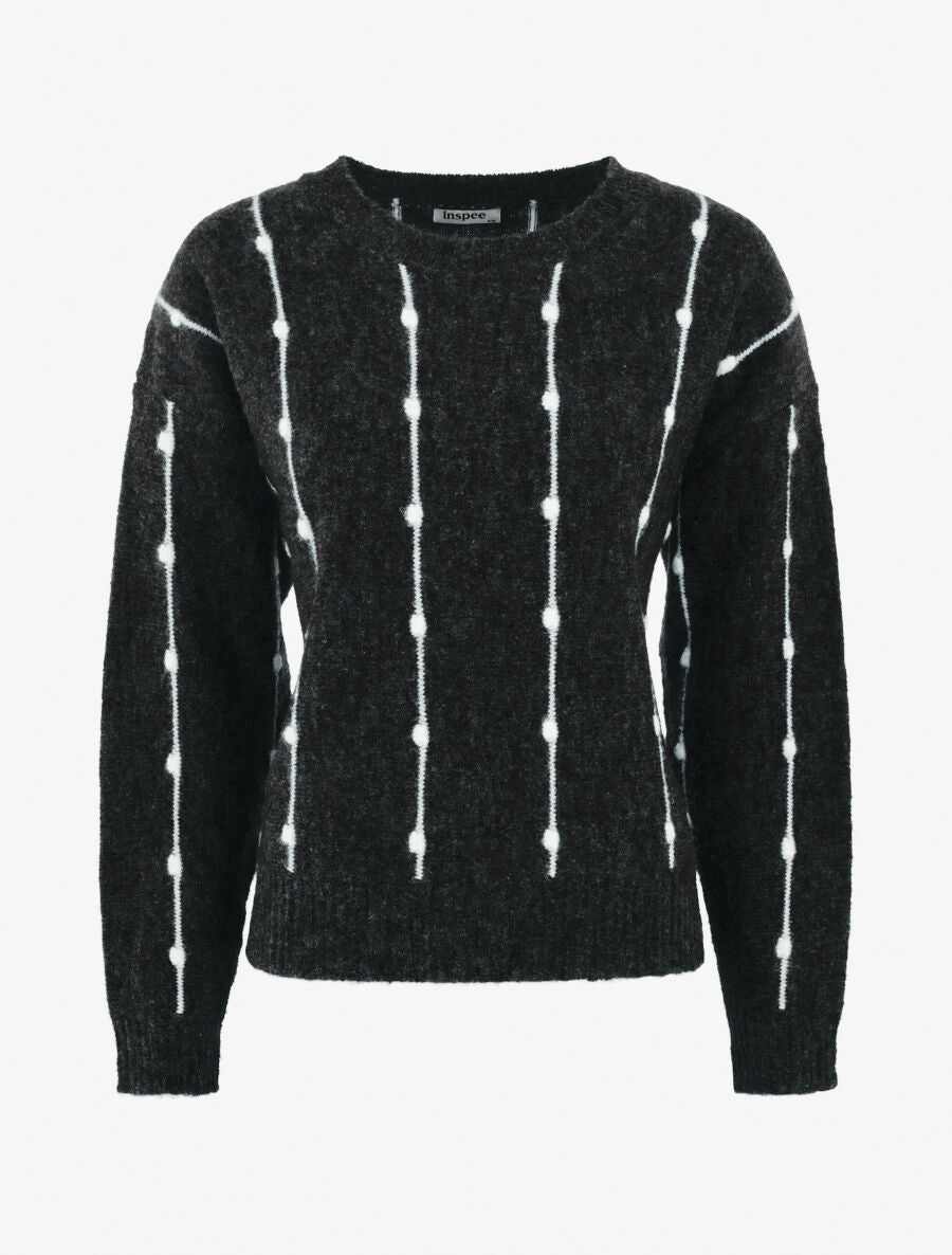 Pull droit à rayures fantaisies - Noir - 4