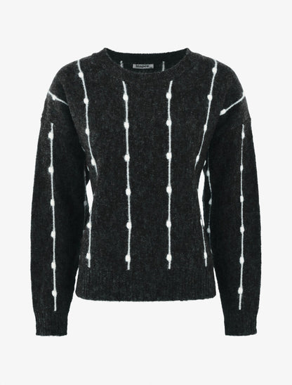 Pull droit à rayures fantaisies - Noir - 4