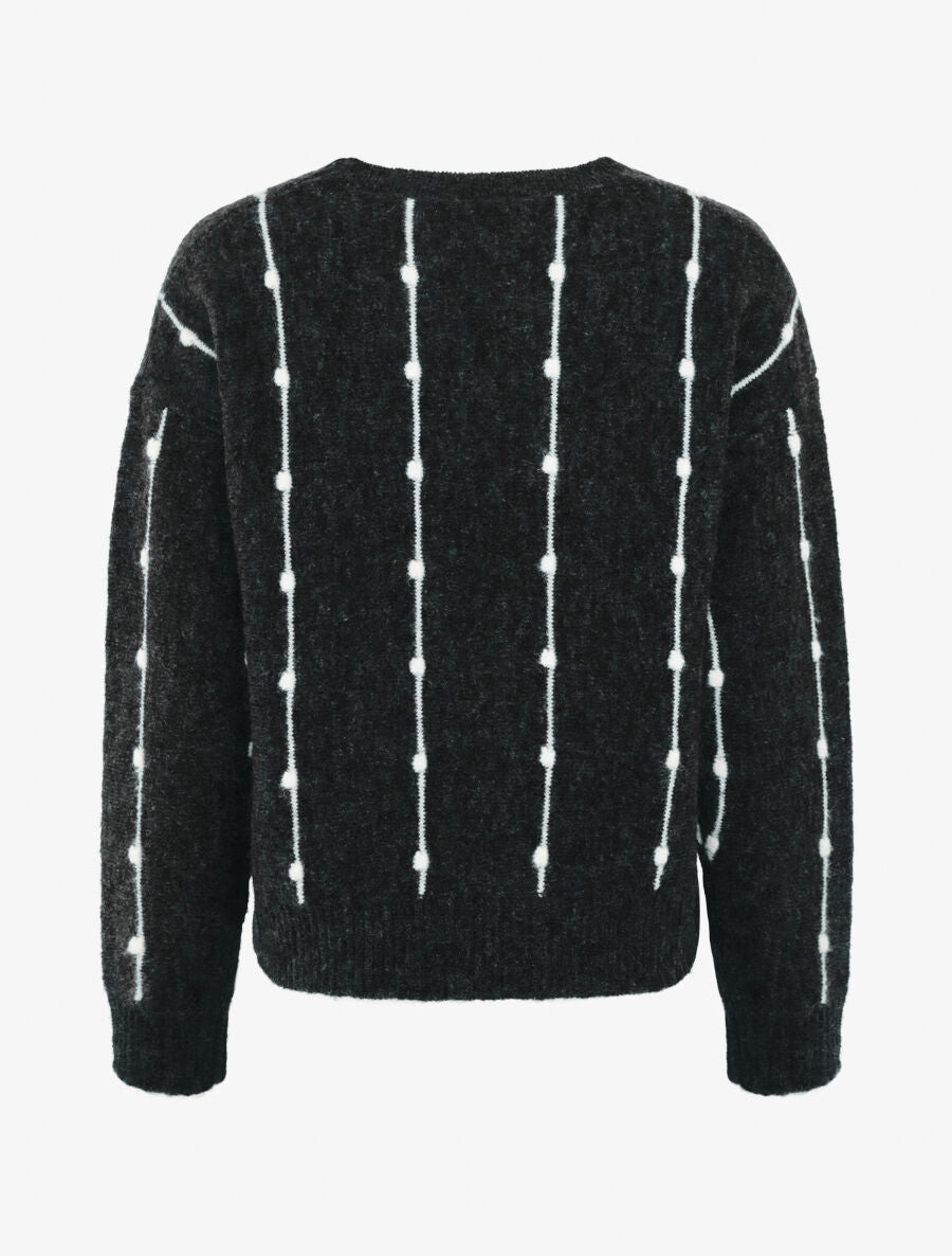 Pull droit à rayures fantaisies - Noir - 2