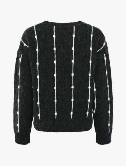 Pull droit à rayures fantaisies - Noir - 2