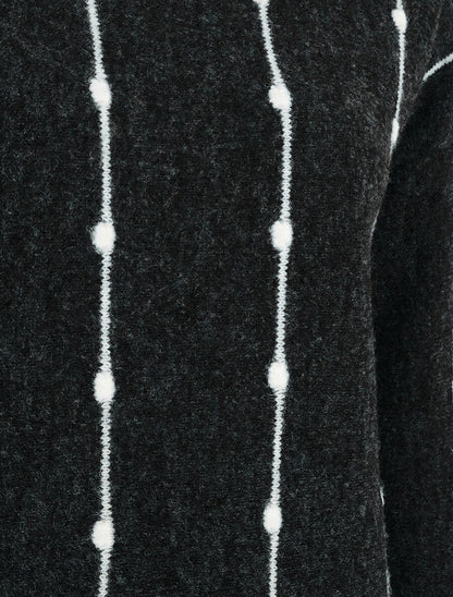 Pull droit à rayures fantaisies - Noir - 3