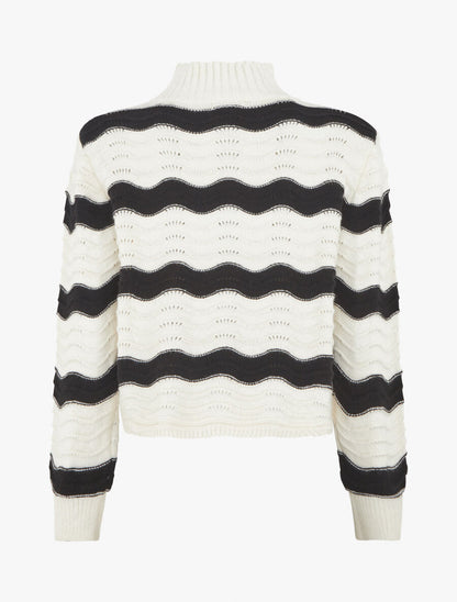 Pull droit col montant motif zigzag - Noir/blanc - 2