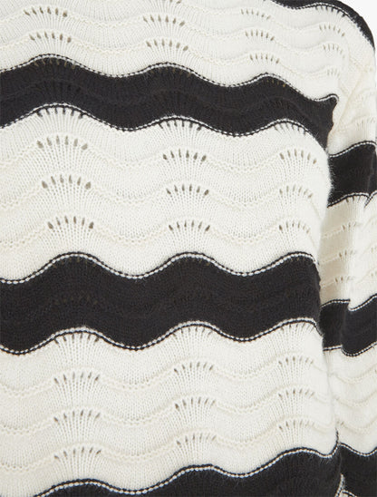 Pull droit col montant motif zigzag - Noir/blanc - 3