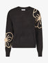 Pull en maille broderie fleurs - Noir - 1