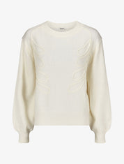 Pull brodé uni - Crème - 1