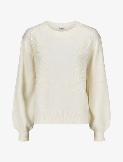 Pull brodé uni - Crème - 1