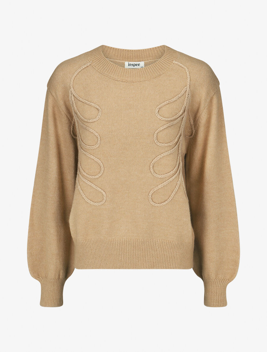 Pull brodé uni - Beige - 1