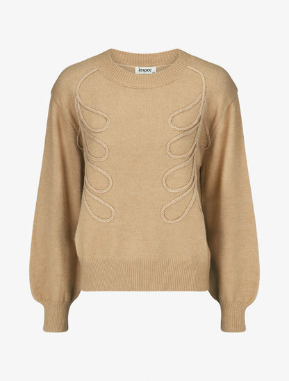 Pull brodé uni - Beige - 1