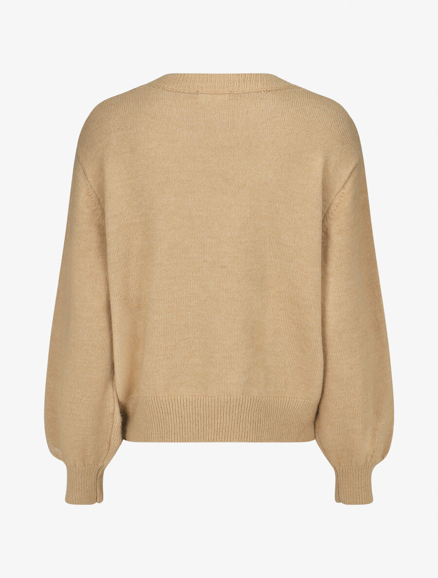 Pull brodé uni - Beige - 2
