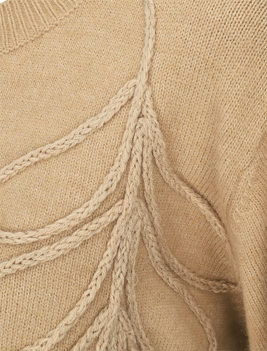 Pull brodé uni - Beige - 3