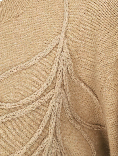 Pull brodé uni - Beige - 3