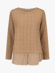 Pull bi matière uni - Taupe - 1