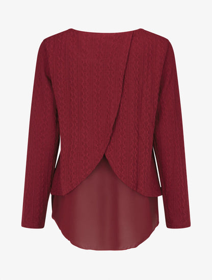 Pull bi matière uni - Bordeaux - 2