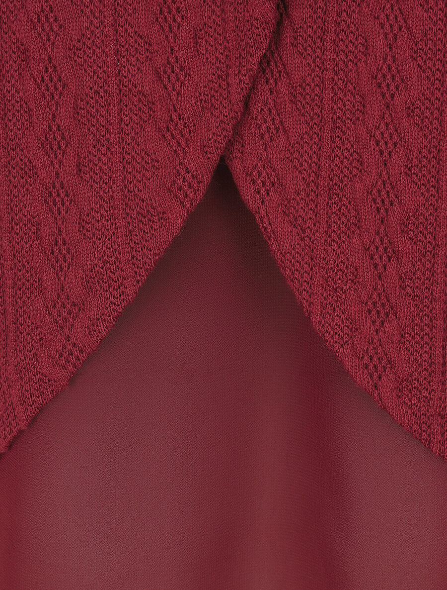 Pull bi matière uni - Bordeaux - 3