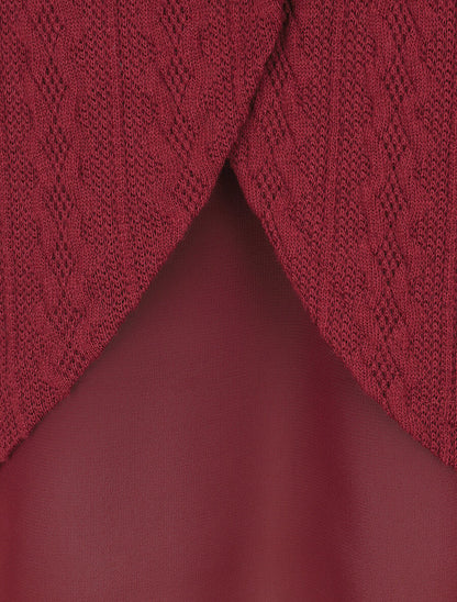 Pull bi matière uni - Bordeaux - 3