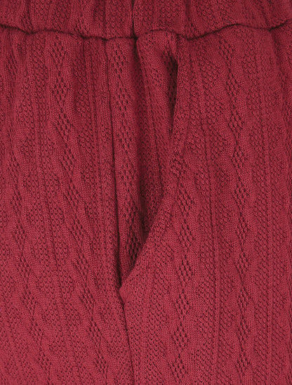 Pantalon fluide uni texturé - Bordeaux - 3