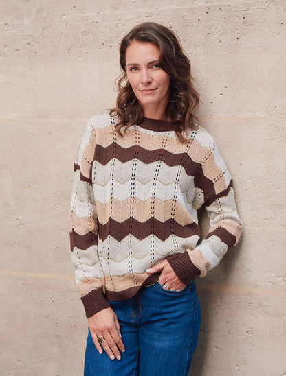 Pull à imprimé zigzag irisé - Marron - 4