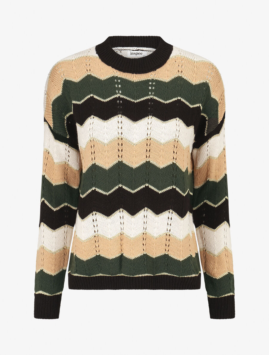 Pull à imprimé zigzag irisé - Noir - 1