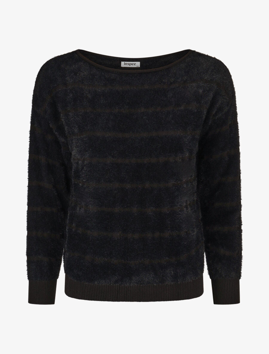 Pull fluffy à bords côtelés - Noir - 4