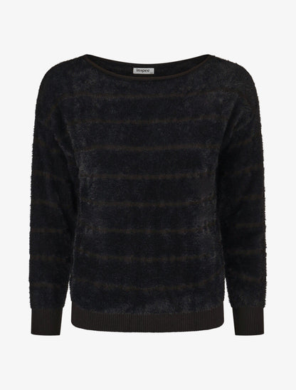 Pull fluffy à bords côtelés - Noir - 4