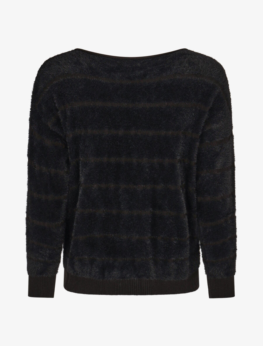 Pull fluffy à bords côtelés - Noir - 2