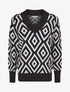 Pull imprimé losanges à col V - Noir - 4