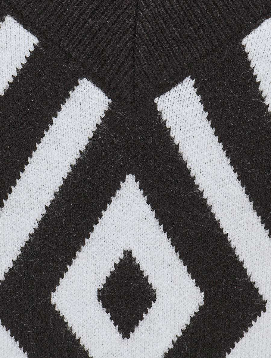 Pull imprimé losanges à col V - Noir - 3
